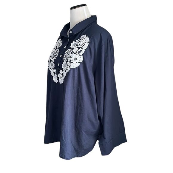 GRETCHEN SCOTT  Acapulco tunic top navy blue white embroidery Size Diva - Picture 4 of 11
